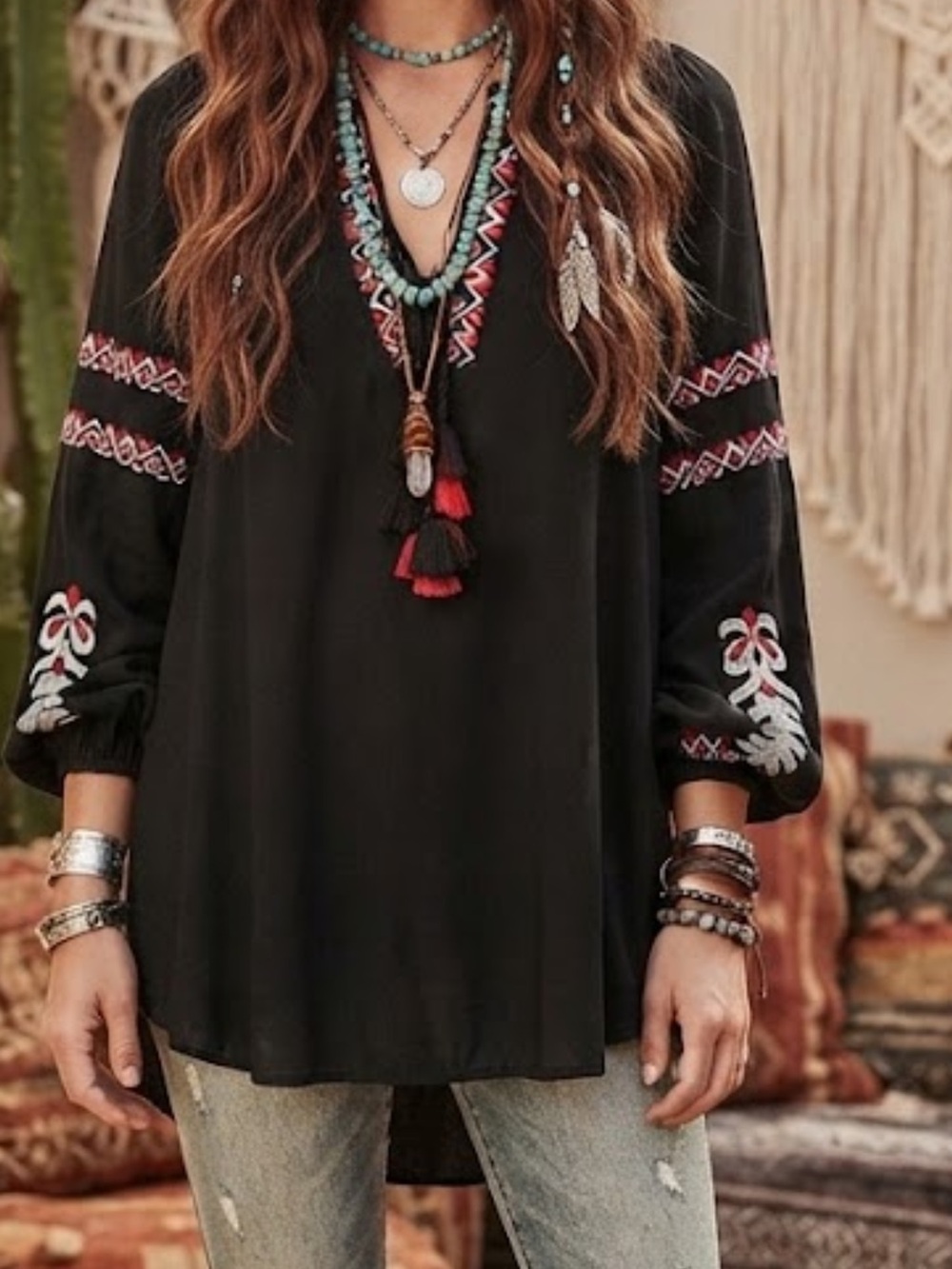 Free the Roses Embroidered Peasant Blouse Small Navy Blue Boho Folk